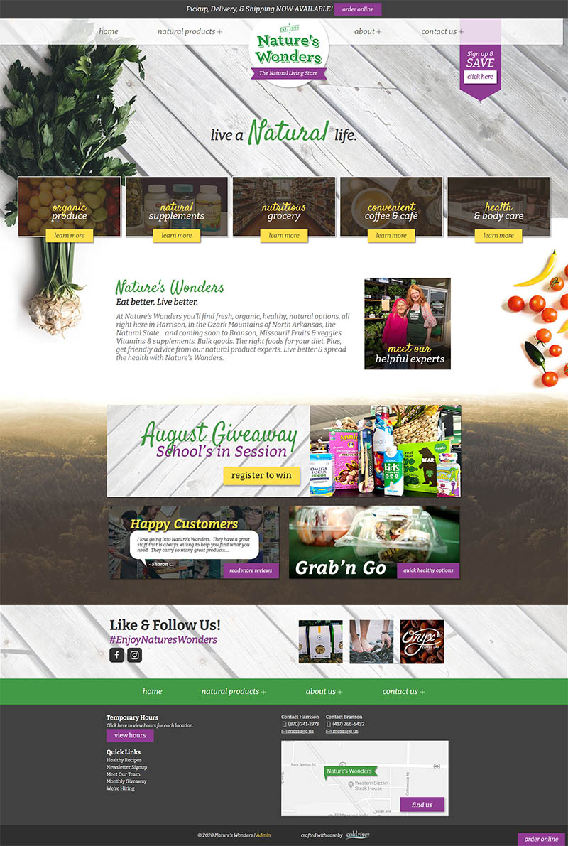 Website design for Nature's Wonders small business in Harrison, AR, and Branson, MO