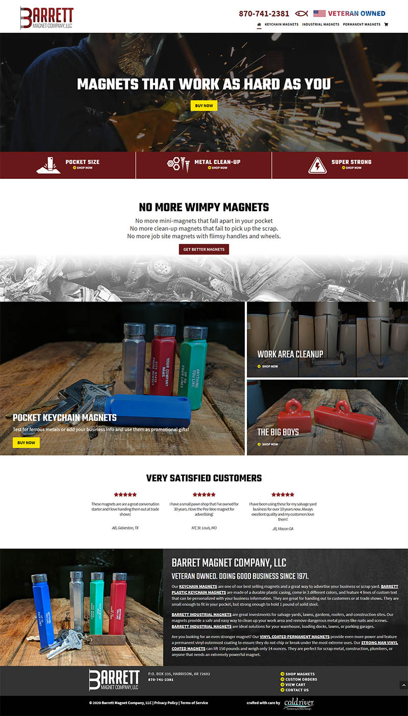 Website design for Barrett Magnet Company small business in Harrison, AR